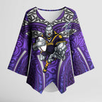 Melbourne Storm Rugby Kimono Sleeve Blouse Polynesian Tribal Warrior Lightning Purple Pattern