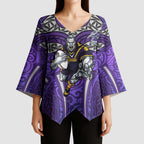 Melbourne Storm Rugby Kimono Sleeve Blouse Polynesian Tribal Warrior Lightning Purple Pattern