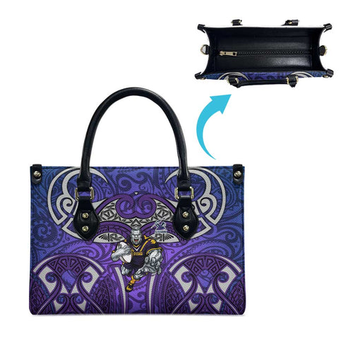 Melbourne Storm Rugby Leather Bag Polynesian Tribal Warrior Lightning Purple Pattern