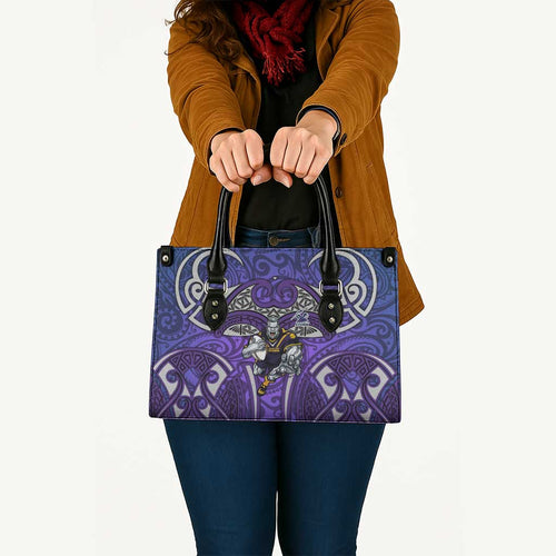 Melbourne Storm Rugby Leather Bag Polynesian Tribal Warrior Lightning Purple Pattern