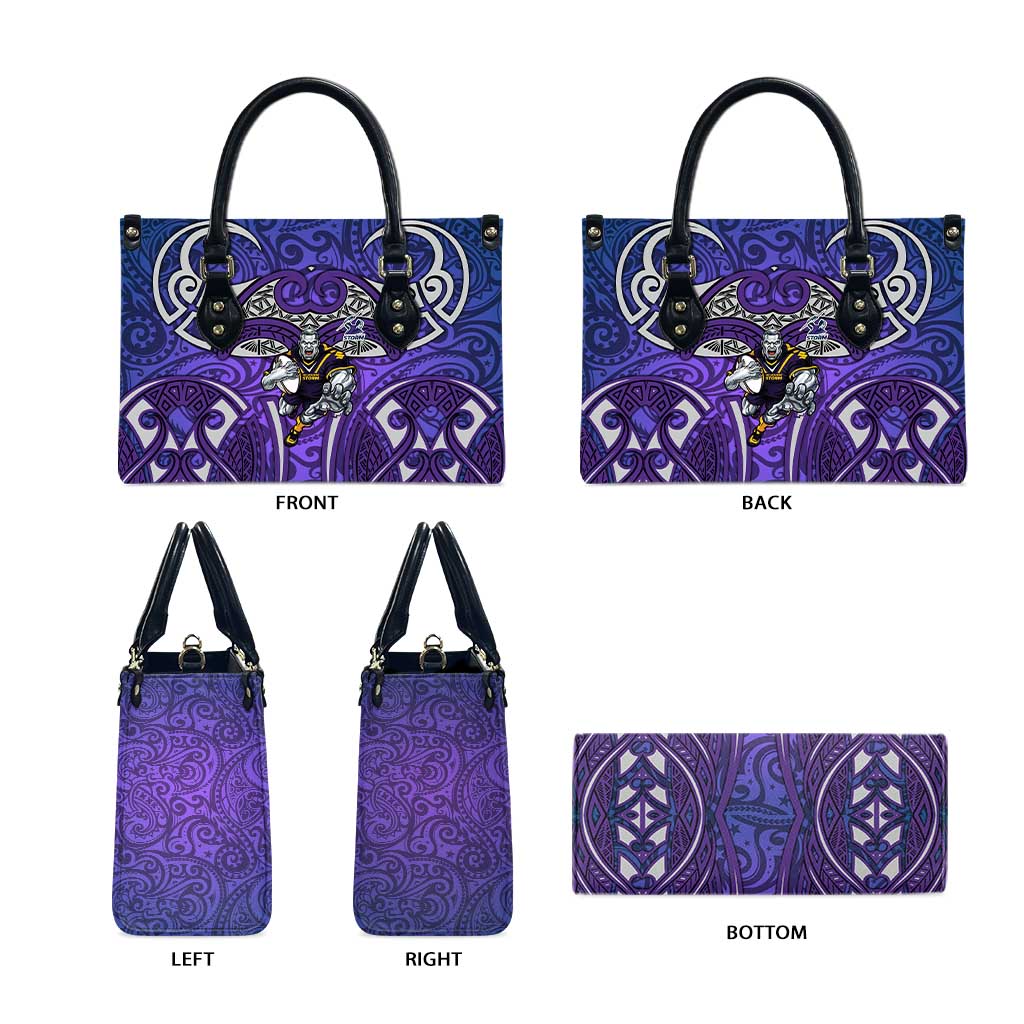 Melbourne Storm Rugby Leather Bag Polynesian Tribal Warrior Lightning Purple Pattern