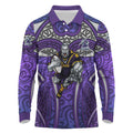 Melbourne Storm Rugby Long Sleeve Polo Shirt Polynesian Tribal Warrior Lightning Purple Pattern