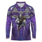 Melbourne Storm Rugby Long Sleeve Polo Shirt Polynesian Tribal Warrior Lightning Purple Pattern