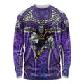 Melbourne Storm Rugby Long Sleeve Shirt Polynesian Tribal Warrior Lightning Purple Pattern