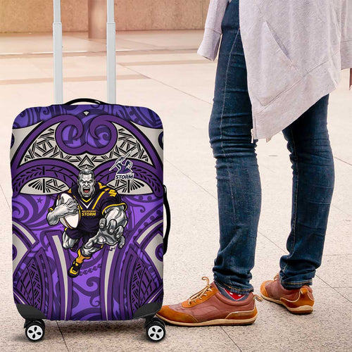 Melbourne Storm Rugby Luggage Cover Polynesian Tribal Warrior Lightning Purple Pattern