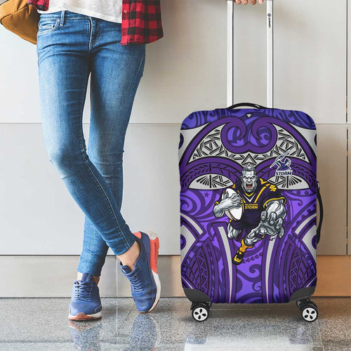 Melbourne Storm Rugby Luggage Cover Polynesian Tribal Warrior Lightning Purple Pattern