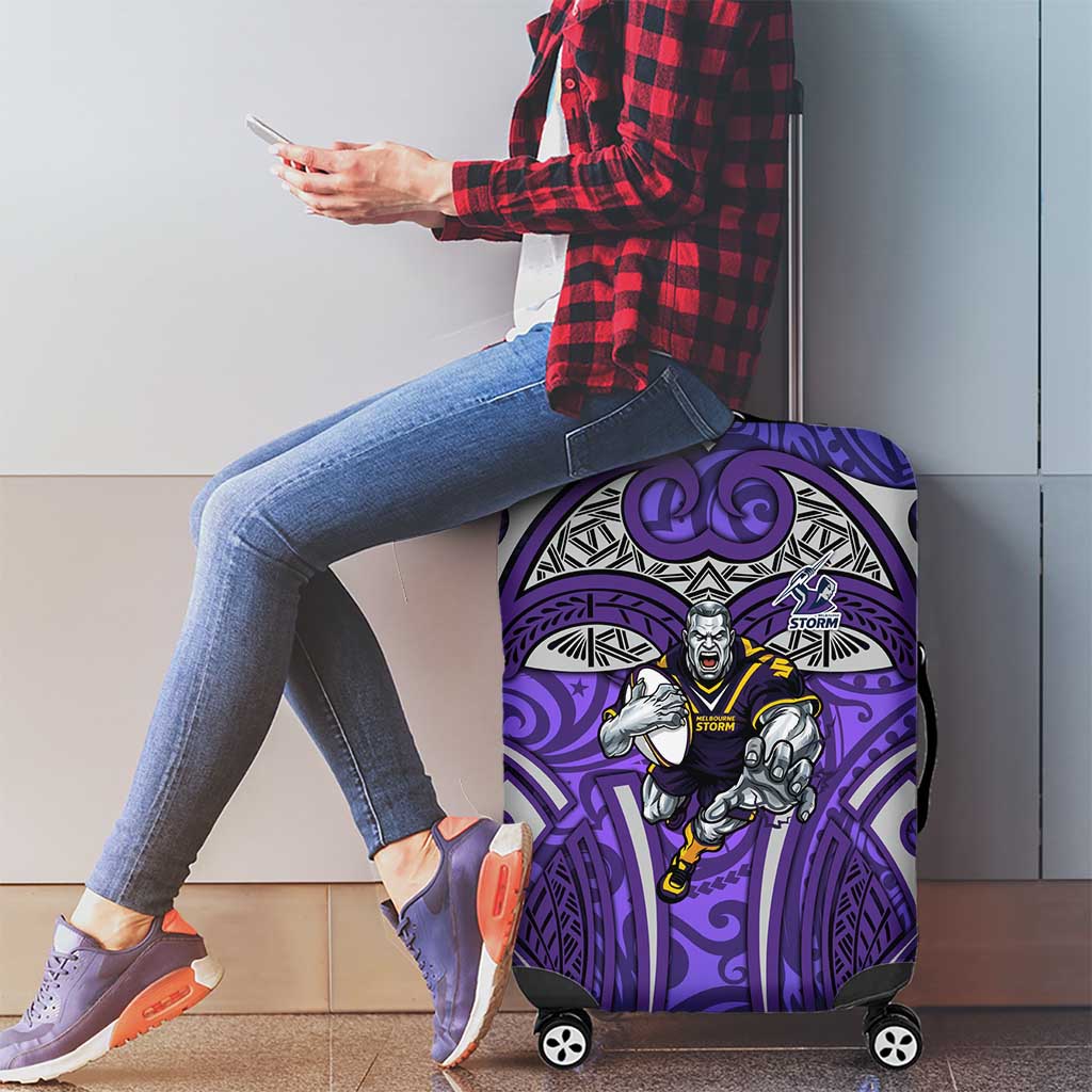 Melbourne Storm Rugby Luggage Cover Polynesian Tribal Warrior Lightning Purple Pattern