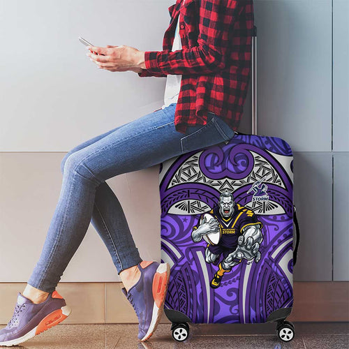 Melbourne Storm Rugby Luggage Cover Polynesian Tribal Warrior Lightning Purple Pattern