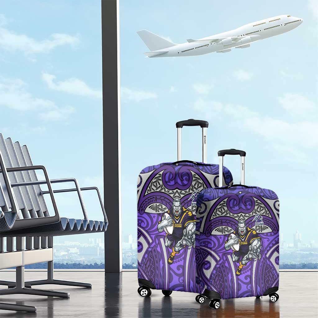 Melbourne Storm Rugby Luggage Cover Polynesian Tribal Warrior Lightning Purple Pattern