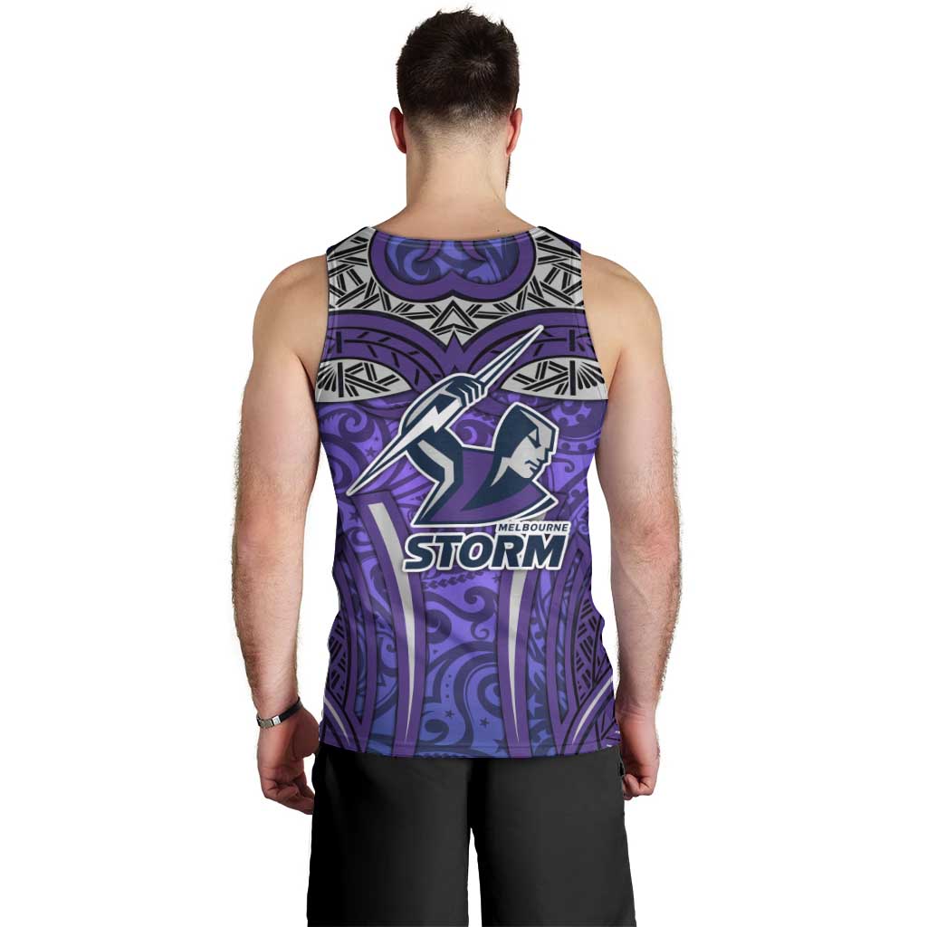 Melbourne Storm Rugby Men Tank Top Polynesian Tribal Warrior Lightning Purple Pattern