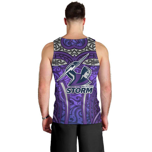 Melbourne Storm Rugby Men Tank Top Polynesian Tribal Warrior Lightning Purple Pattern