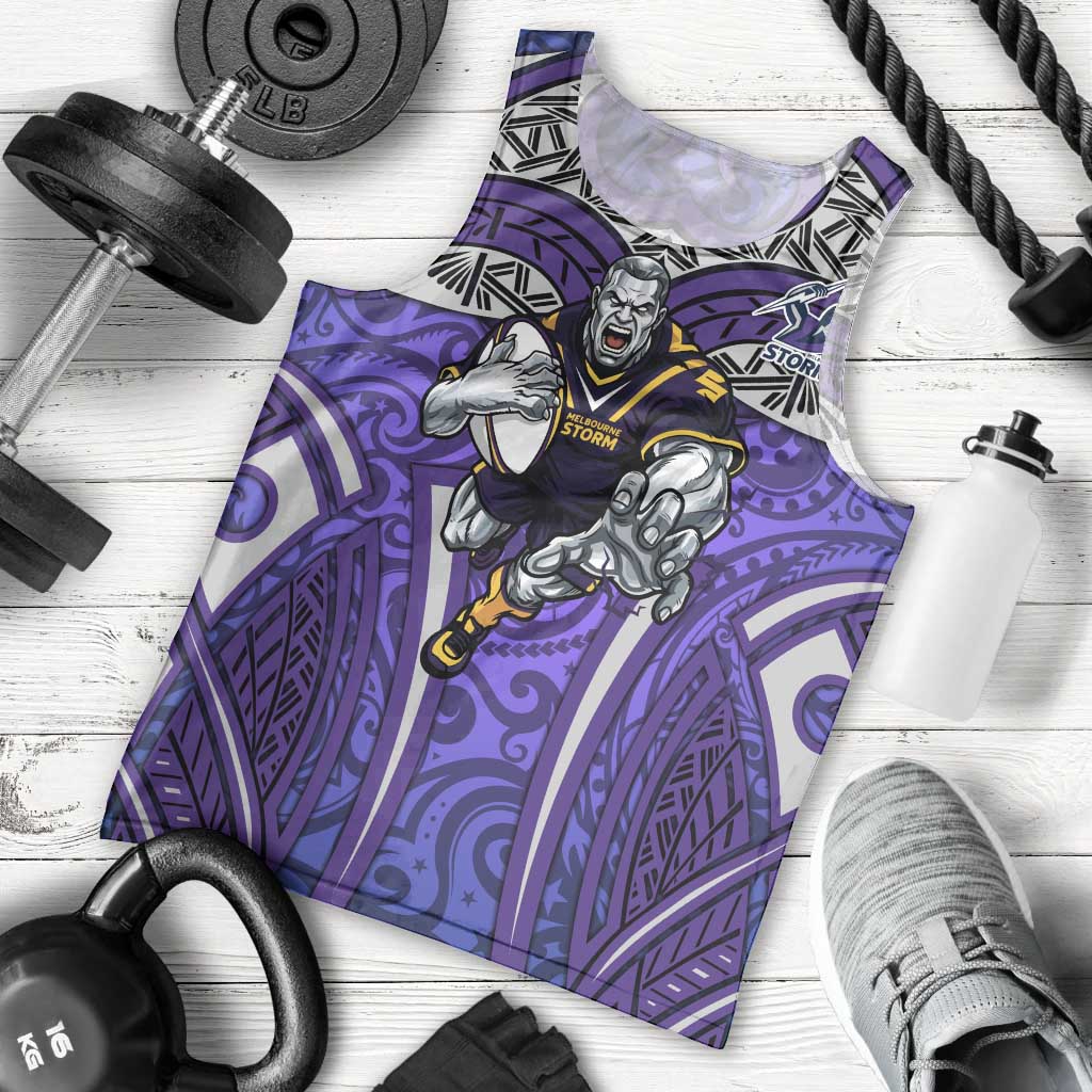 Melbourne Storm Rugby Men Tank Top Polynesian Tribal Warrior Lightning Purple Pattern