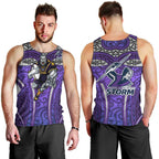 Melbourne Storm Rugby Men Tank Top Polynesian Tribal Warrior Lightning Purple Pattern
