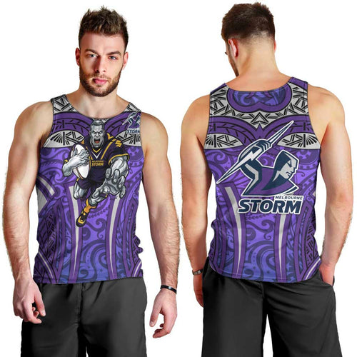Melbourne Storm Rugby Men Tank Top Polynesian Tribal Warrior Lightning Purple Pattern
