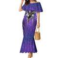 Melbourne Storm Rugby Mermaid Dress Polynesian Tribal Warrior Lightning Purple Pattern