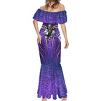 Melbourne Storm Rugby Mermaid Dress Polynesian Tribal Warrior Lightning Purple Pattern