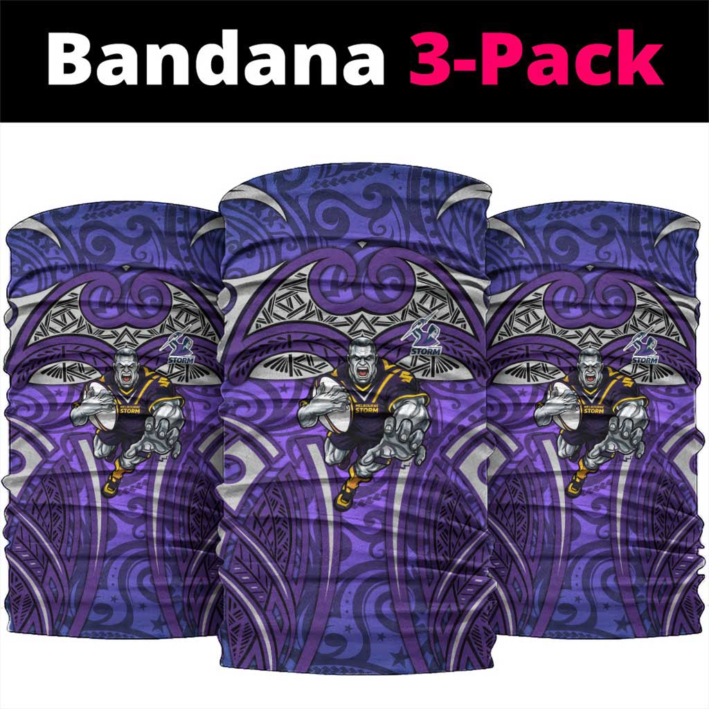 Melbourne Storm Rugby Neck Gaiter Polynesian Tribal Warrior Lightning Purple Pattern