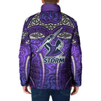 Melbourne Storm Rugby Padded Jacket Polynesian Tribal Warrior Lightning Purple Pattern