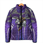Melbourne Storm Rugby Padded Jacket Polynesian Tribal Warrior Lightning Purple Pattern