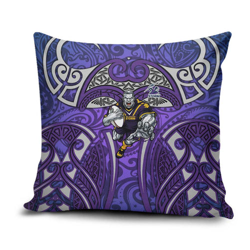 Melbourne Storm Rugby Pillow Cover Polynesian Tribal Warrior Lightning Purple Pattern