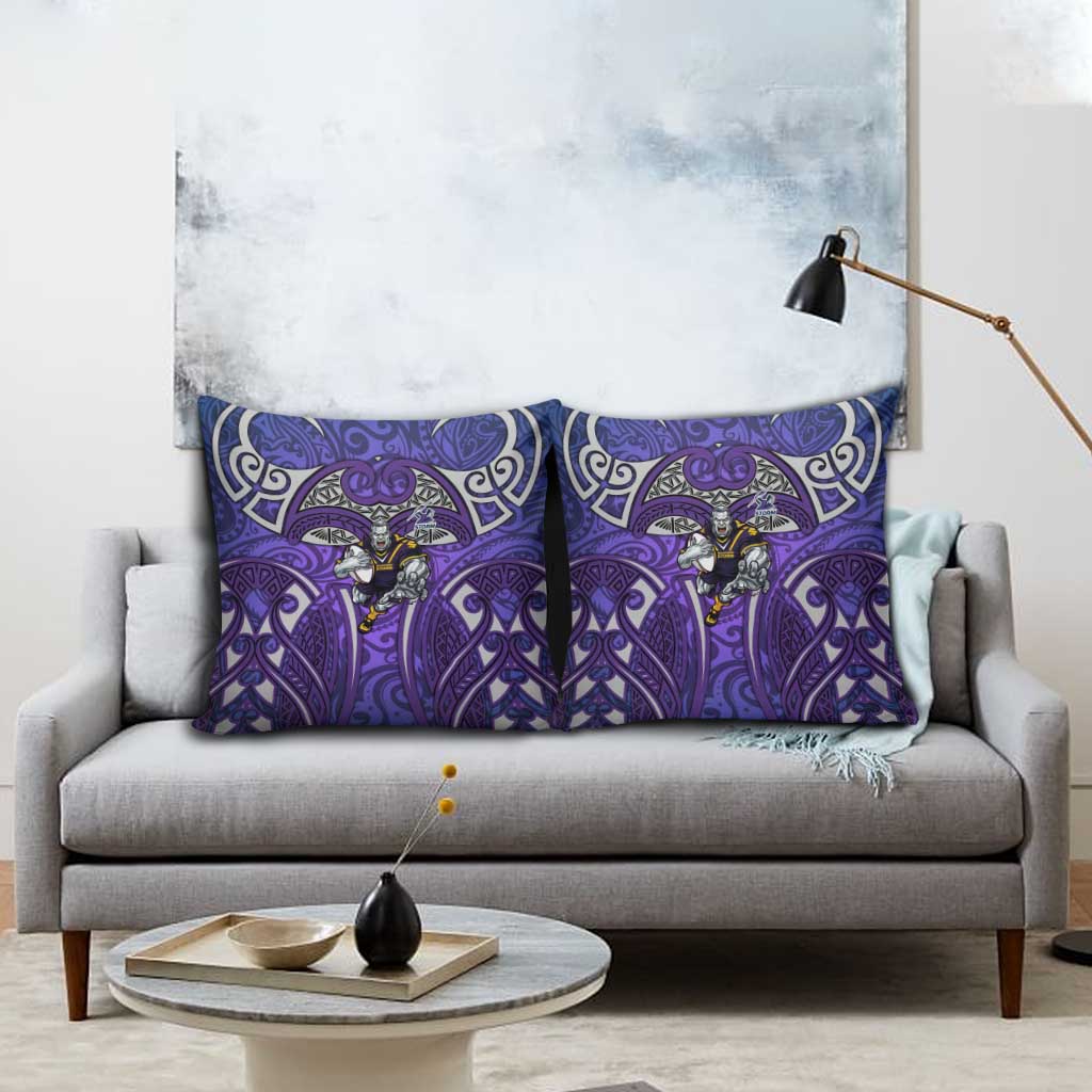 Melbourne Storm Rugby Pillow Cover Polynesian Tribal Warrior Lightning Purple Pattern
