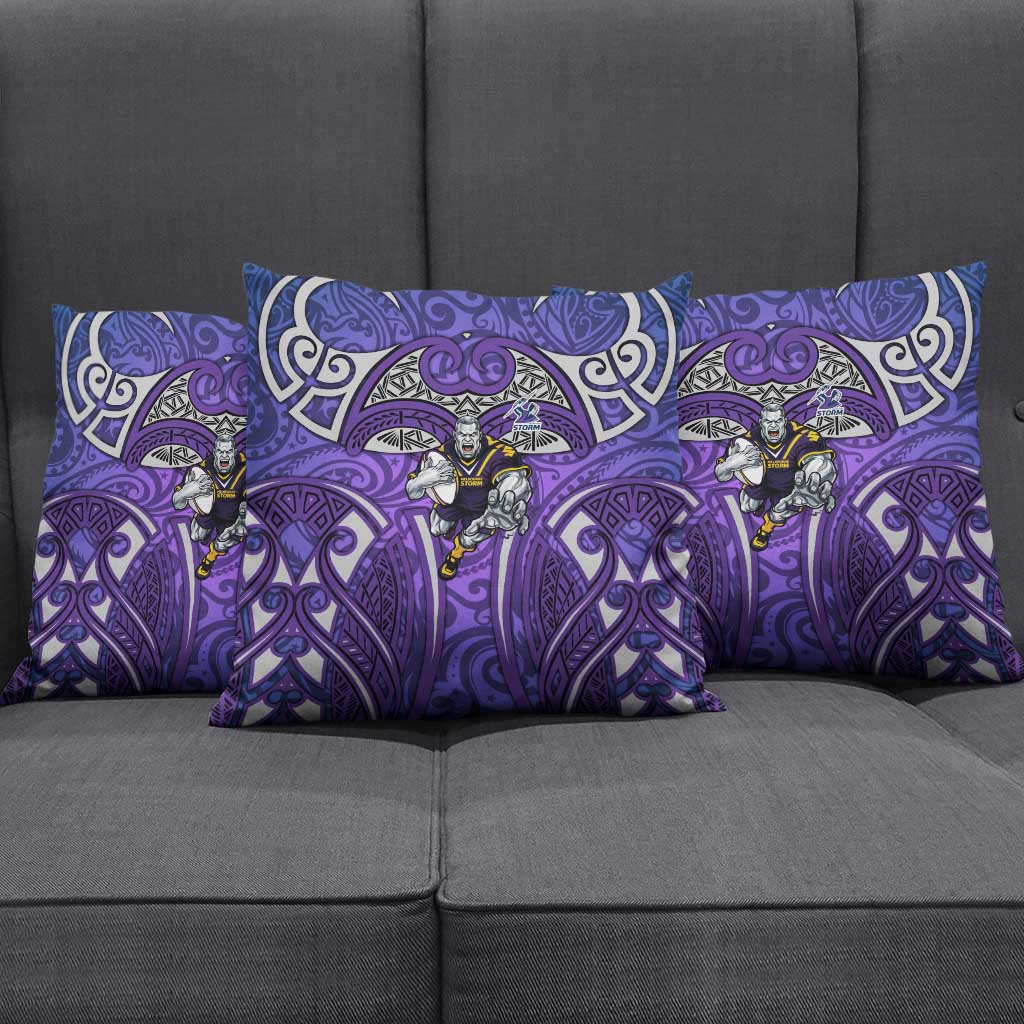 Melbourne Storm Rugby Pillow Cover Polynesian Tribal Warrior Lightning Purple Pattern