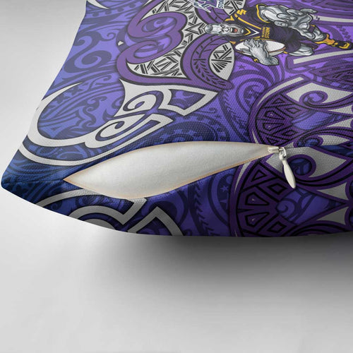 Melbourne Storm Rugby Pillow Cover Polynesian Tribal Warrior Lightning Purple Pattern