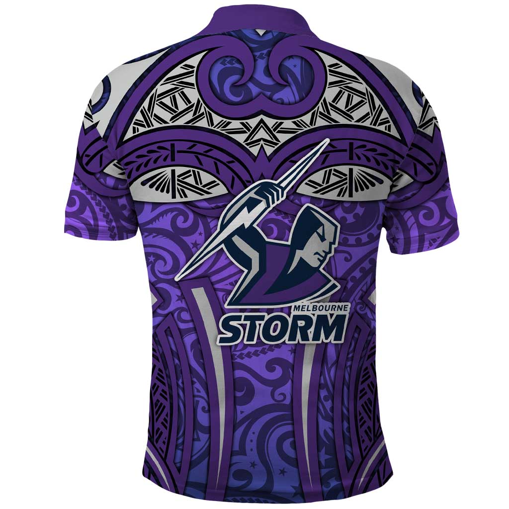 Melbourne Storm Rugby Polo Shirt Polynesian Tribal Warrior Lightning Purple Pattern
