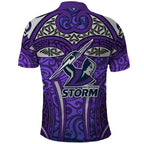 Melbourne Storm Rugby Polo Shirt Polynesian Tribal Warrior Lightning Purple Pattern