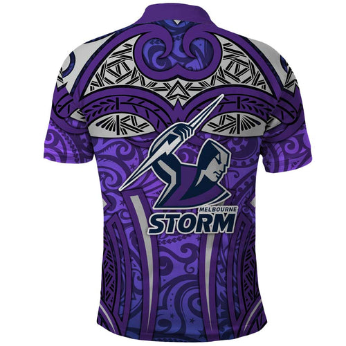 Melbourne Storm Rugby Polo Shirt Polynesian Tribal Warrior Lightning Purple Pattern