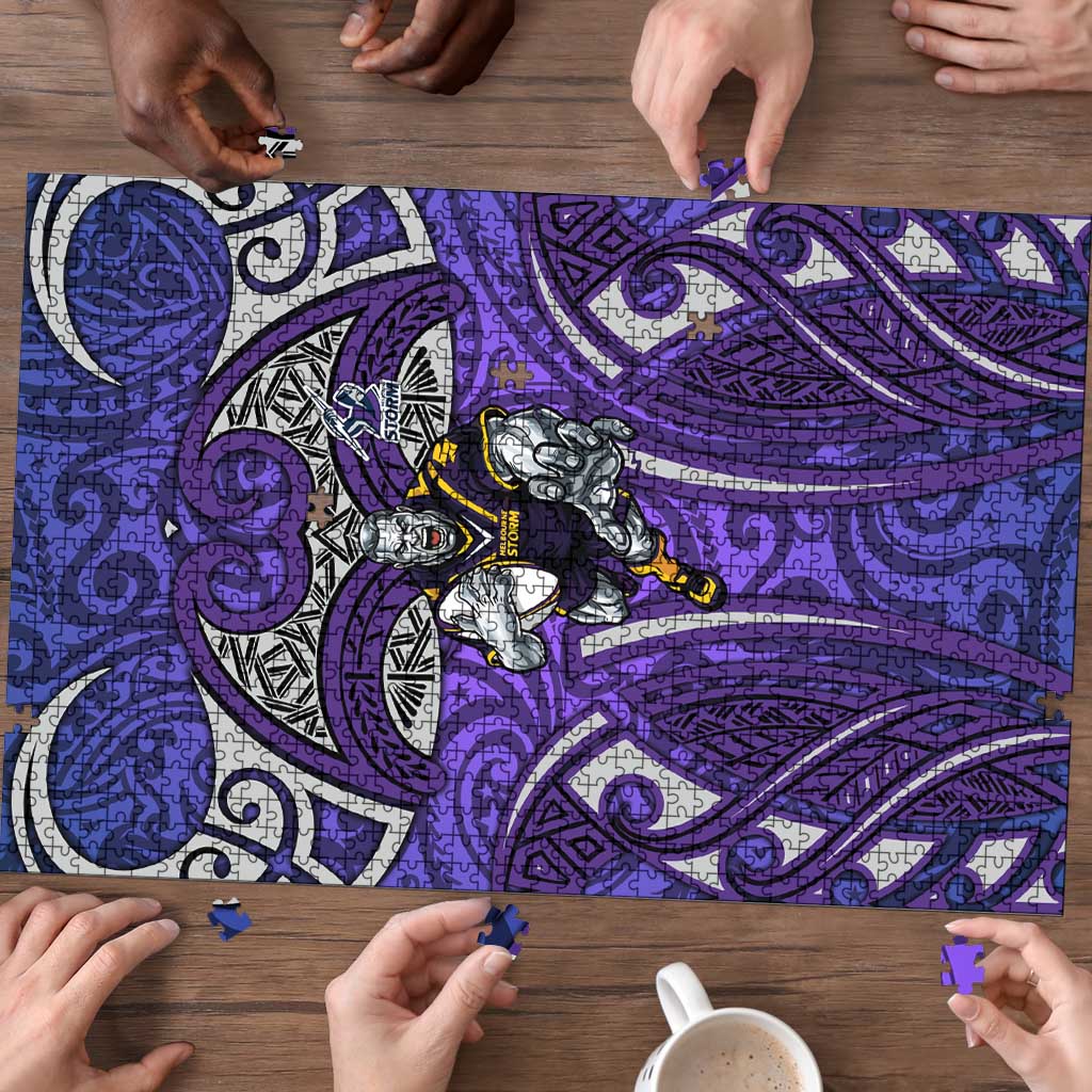 Melbourne Storm Rugby Puzzle Polynesian Tribal Warrior Lightning Purple Pattern