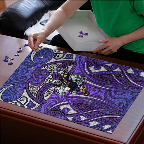 Melbourne Storm Rugby Puzzle Polynesian Tribal Warrior Lightning Purple Pattern