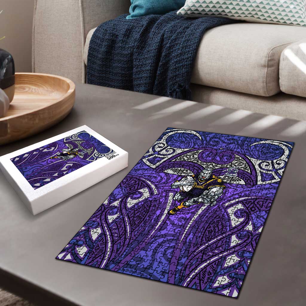 Melbourne Storm Rugby Puzzle Polynesian Tribal Warrior Lightning Purple Pattern