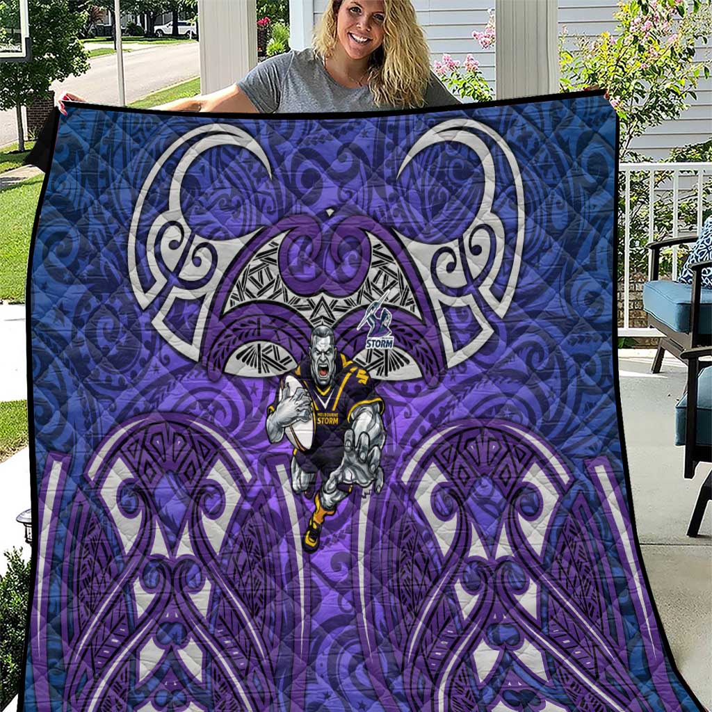 Melbourne Storm Rugby Quilt Polynesian Tribal Warrior Lightning Purple Pattern