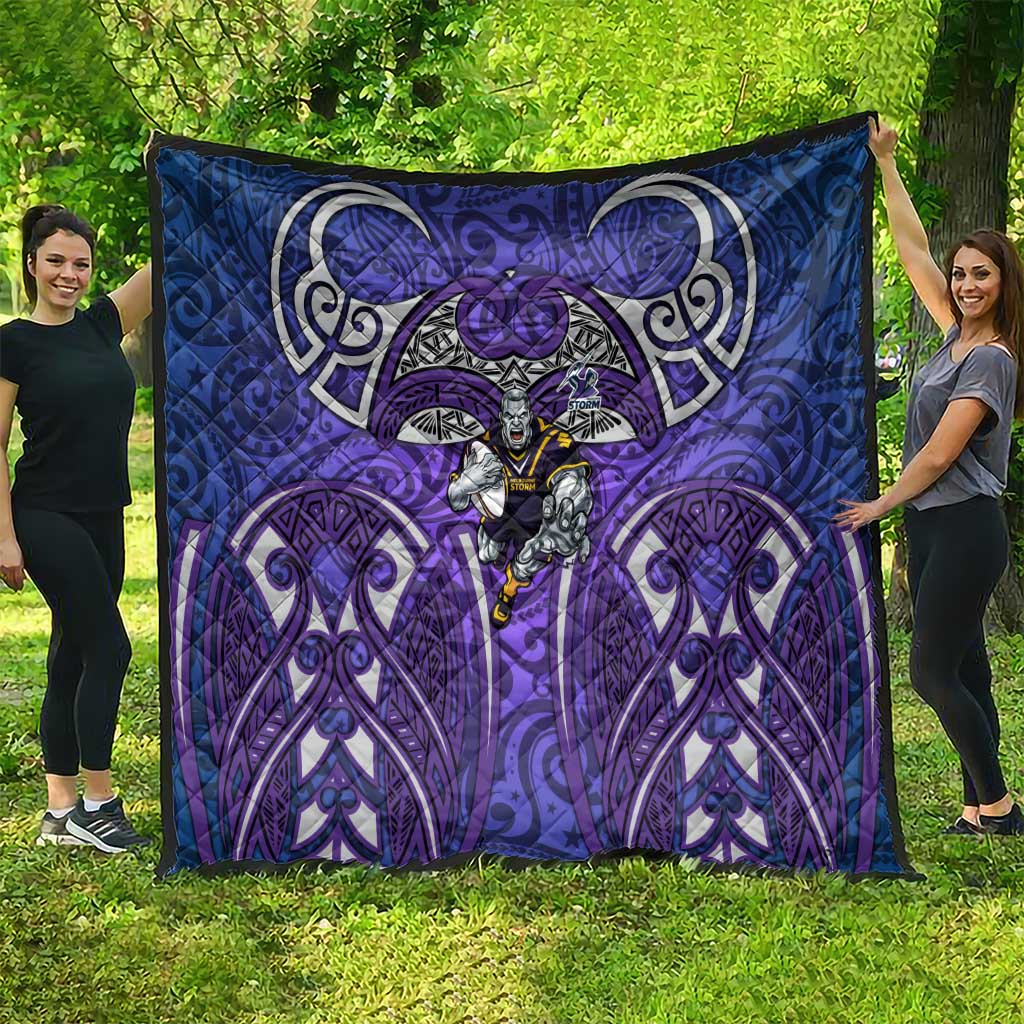 Melbourne Storm Rugby Quilt Polynesian Tribal Warrior Lightning Purple Pattern