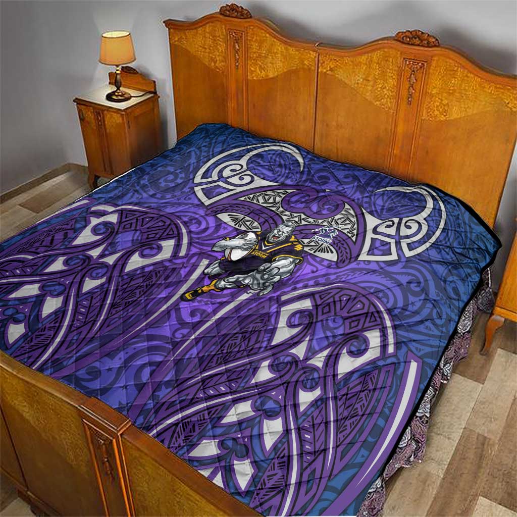 Melbourne Storm Rugby Quilt Polynesian Tribal Warrior Lightning Purple Pattern
