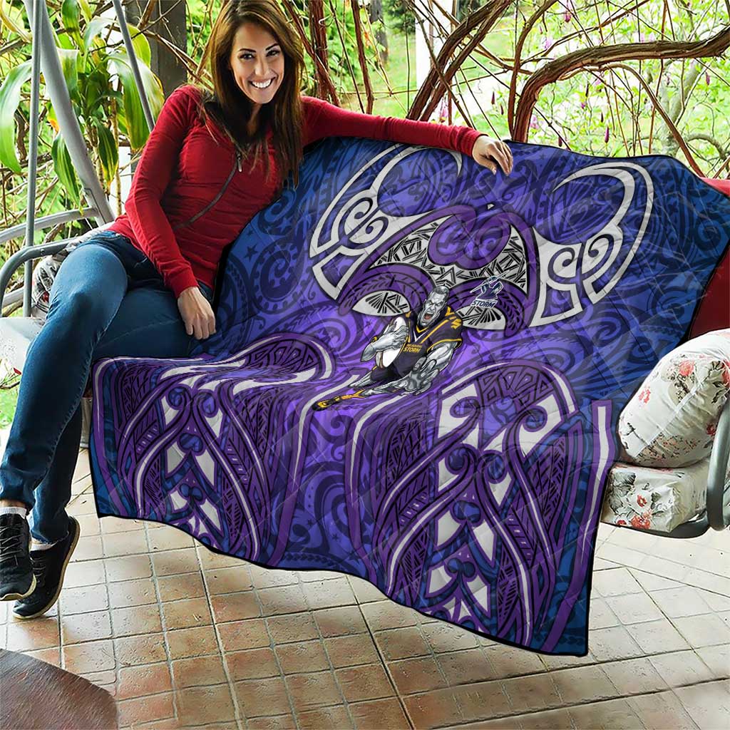 Melbourne Storm Rugby Quilt Polynesian Tribal Warrior Lightning Purple Pattern