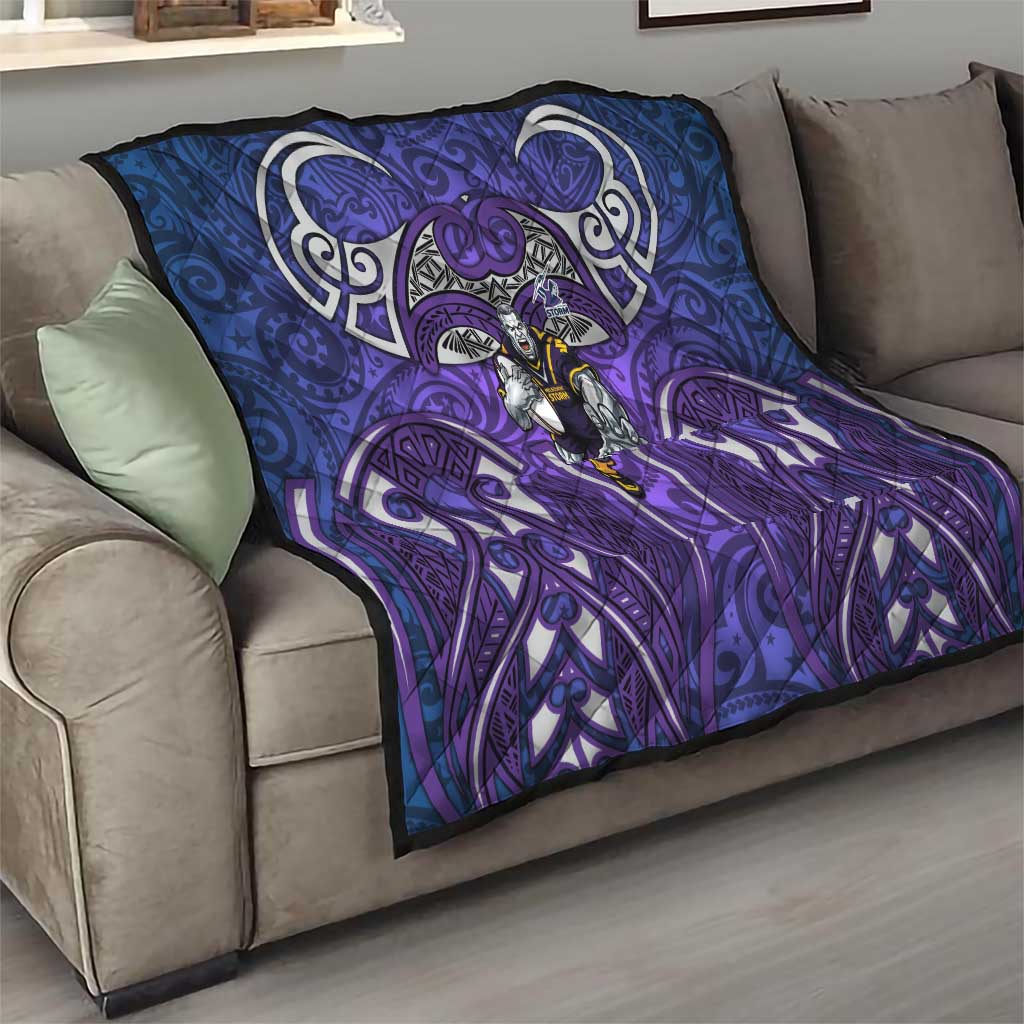 Melbourne Storm Rugby Quilt Polynesian Tribal Warrior Lightning Purple Pattern