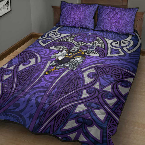 Melbourne Storm Rugby Quilt Bed Set Polynesian Tribal Warrior Lightning Purple Pattern