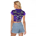 Melbourne Storm Rugby Raglan Cropped T Shirt Polynesian Tribal Warrior Lightning Purple Pattern
