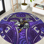 Melbourne Storm Rugby Round Carpet Polynesian Tribal Warrior Lightning Purple Pattern