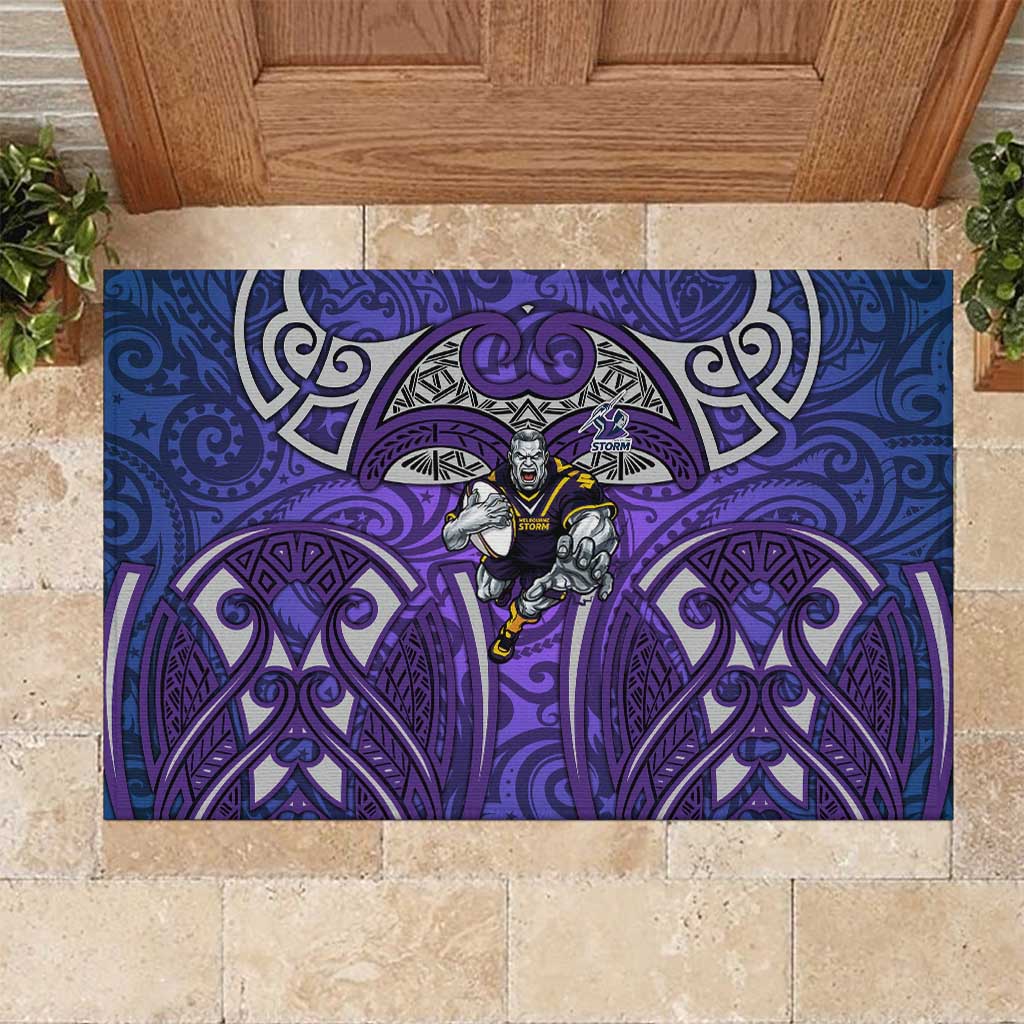 Melbourne Storm Rugby Rubber Doormat Polynesian Tribal Warrior Lightning Purple Pattern