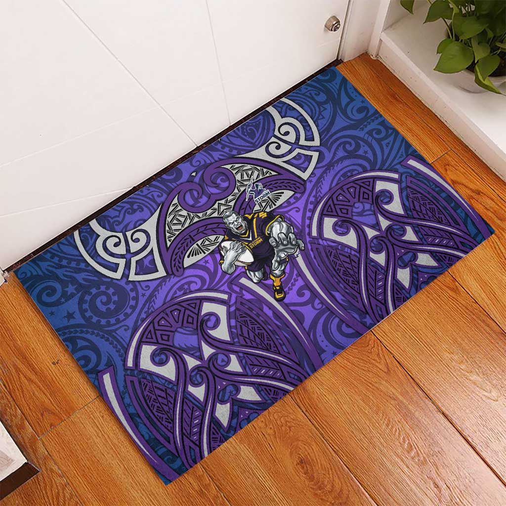 Melbourne Storm Rugby Rubber Doormat Polynesian Tribal Warrior Lightning Purple Pattern