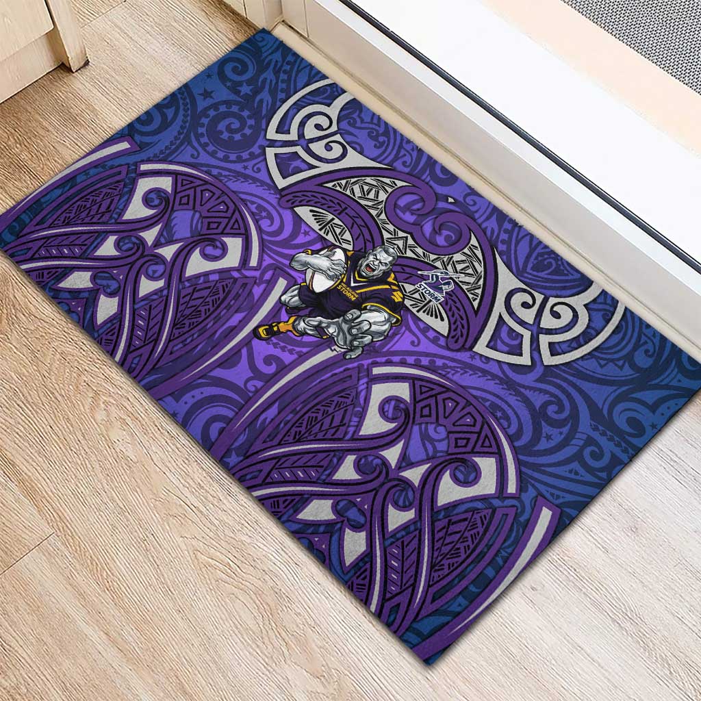 Melbourne Storm Rugby Rubber Doormat Polynesian Tribal Warrior Lightning Purple Pattern