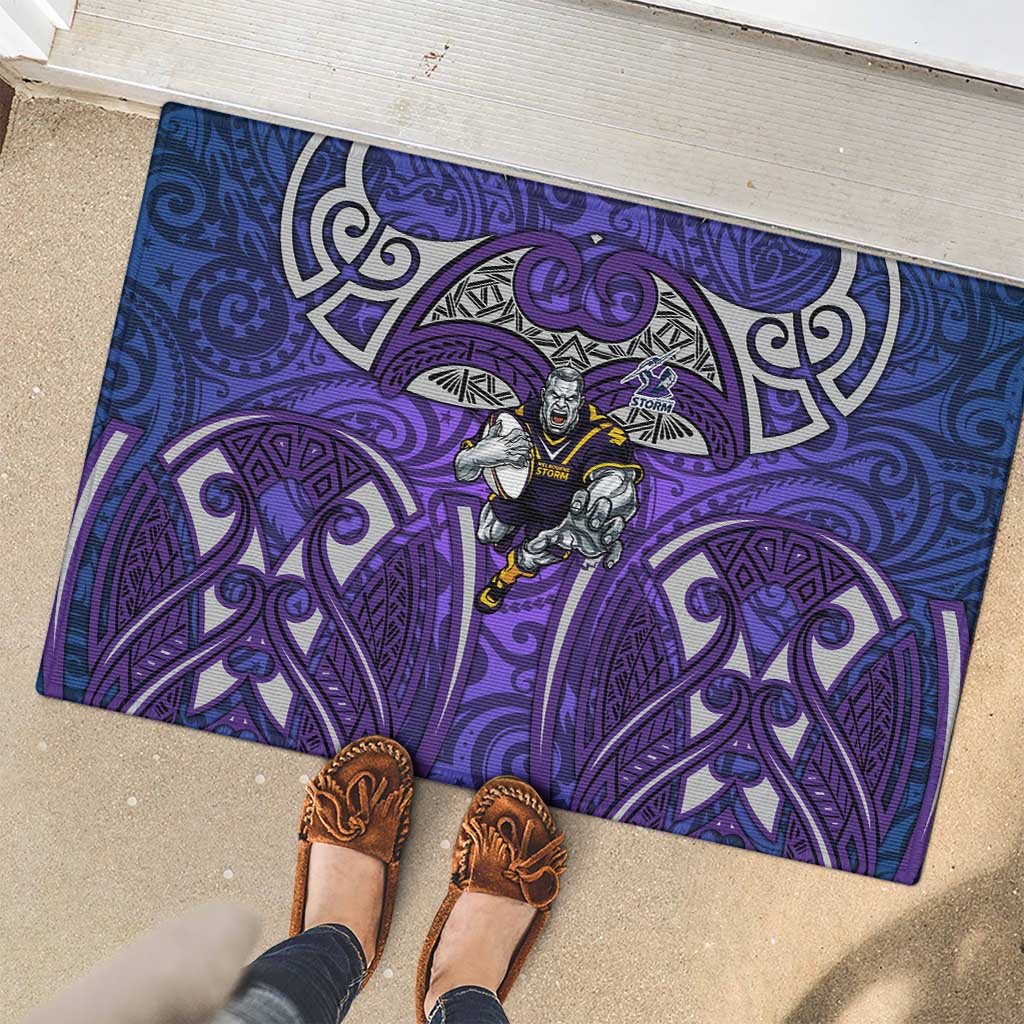 Melbourne Storm Rugby Rubber Doormat Polynesian Tribal Warrior Lightning Purple Pattern