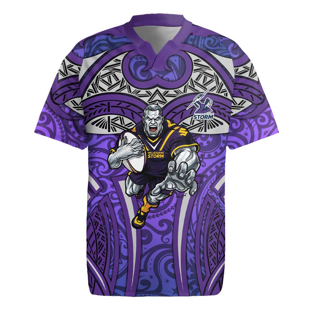 Melbourne Storm Rugby Rugby Jersey Polynesian Tribal Warrior Lightning Purple Pattern