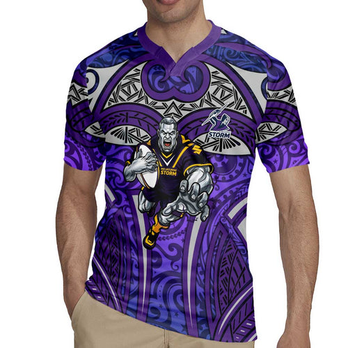Melbourne Storm Rugby Rugby Jersey Polynesian Tribal Warrior Lightning Purple Pattern