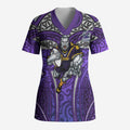 Melbourne Storm Rugby Scrub Top Polynesian Tribal Warrior Lightning Purple Pattern