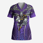 Melbourne Storm Rugby Scrub Top Polynesian Tribal Warrior Lightning Purple Pattern