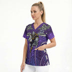 Melbourne Storm Rugby Scrub Top Polynesian Tribal Warrior Lightning Purple Pattern